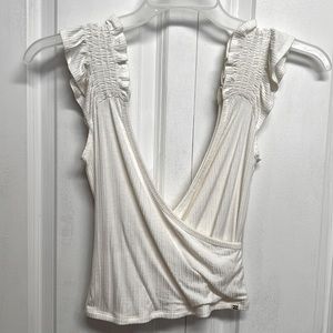 Billa Cream V Neck Ruffle Sleeve Crop Top Size S NWT